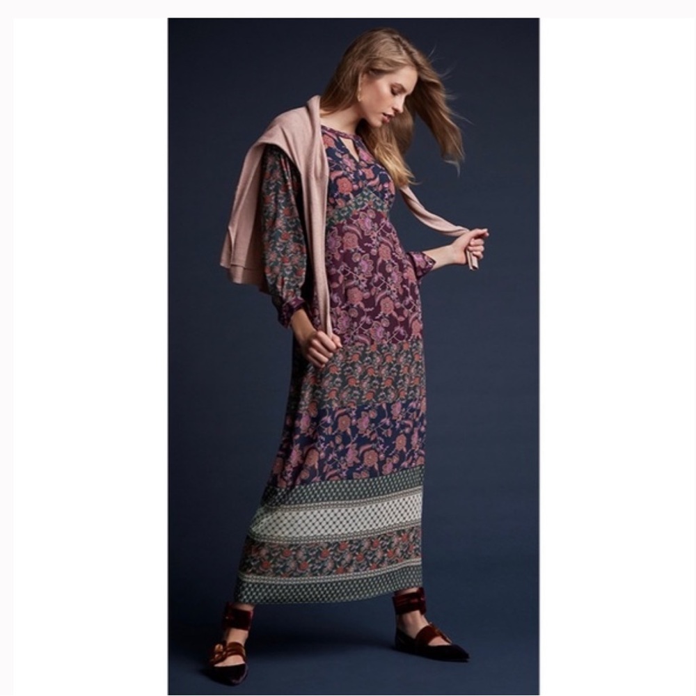 CAbi Purple Paisley Floral Boho Maxi Dress Medium